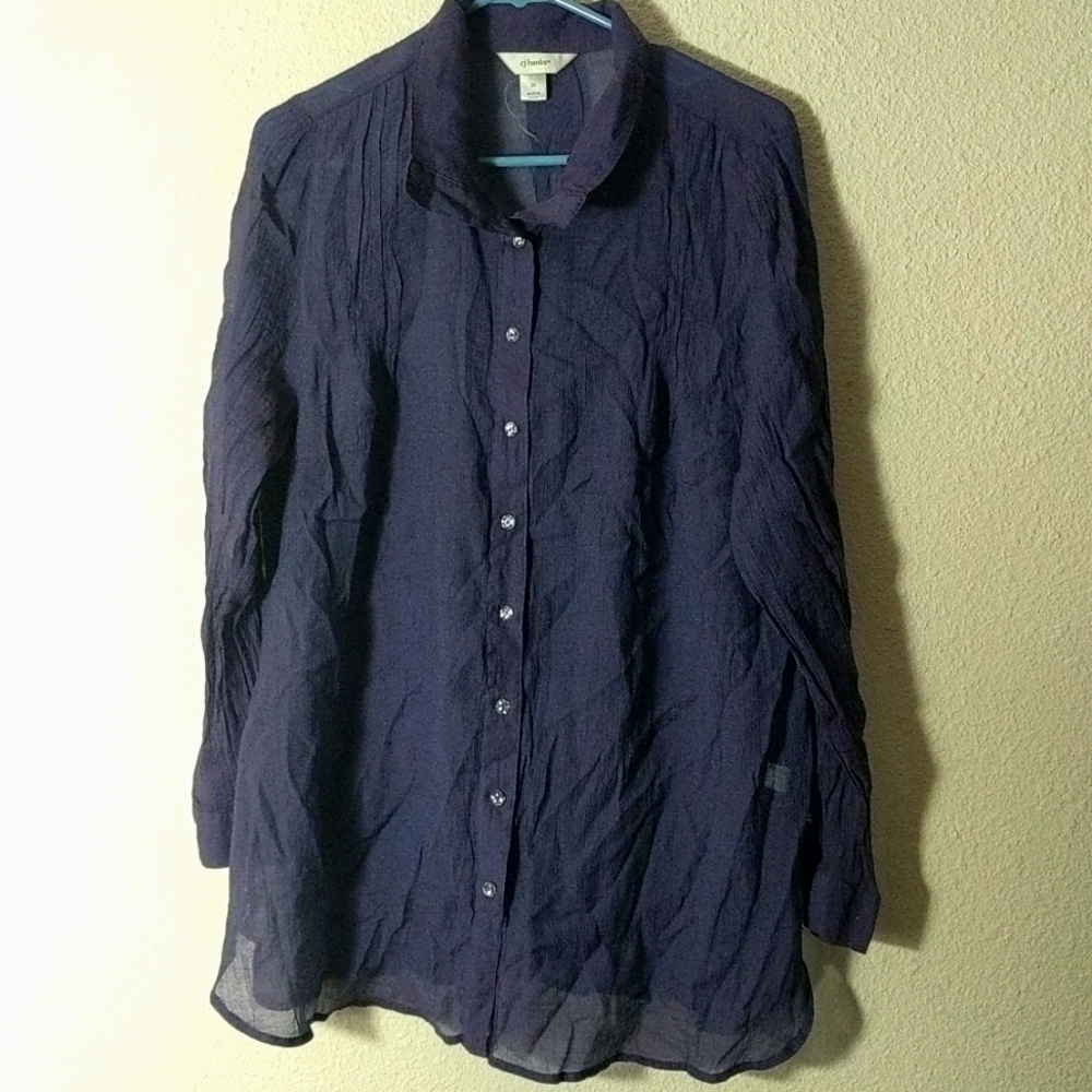 CJ Banks Purple Semi Sheer Button Down Blouse 2X